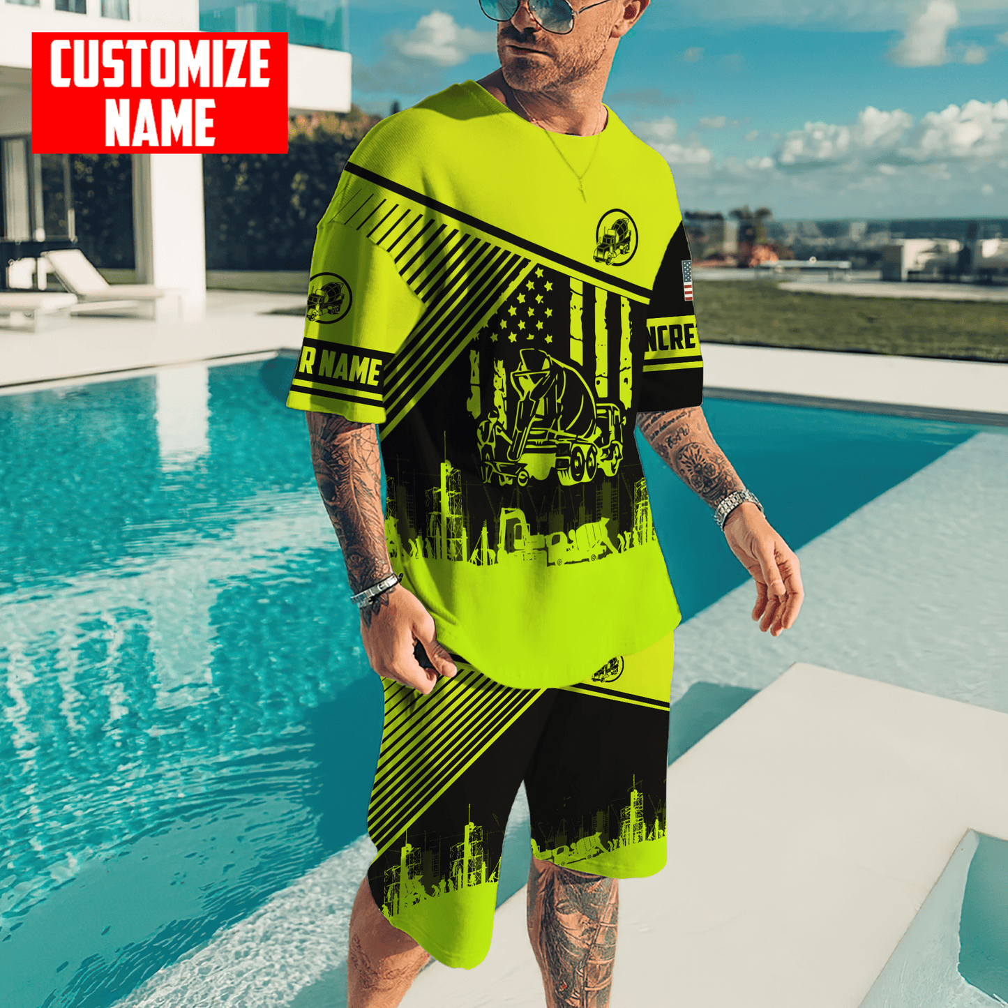 US Green Concrete Finisher Mixer Truck Custom name 3D Printed Shirts