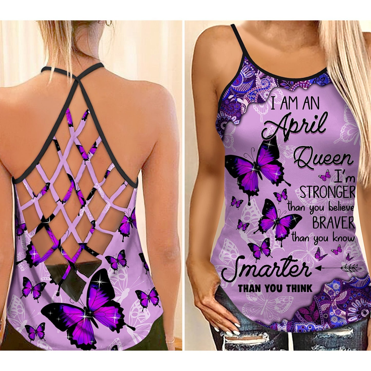 April girl Butterflies Combo Legging Camisole Tank