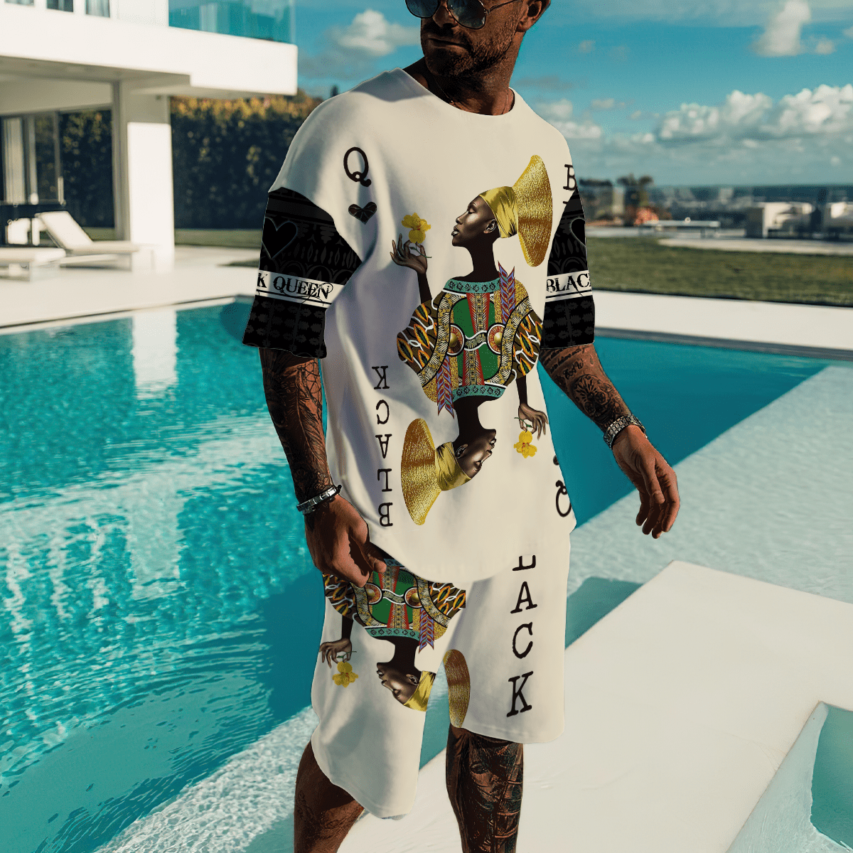 African Culture Black Queen Combo Tshirt And Boardshort ML