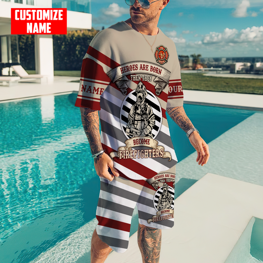 Customize Name Firefigher Combo T-Shirt And Board Short