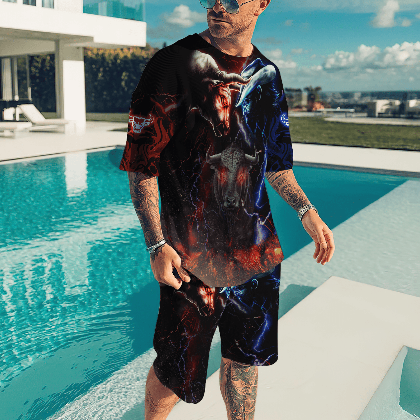 Tmarc Tee Bull Riding Red Blue Fight 3D All Over Printed Unisex Shirts