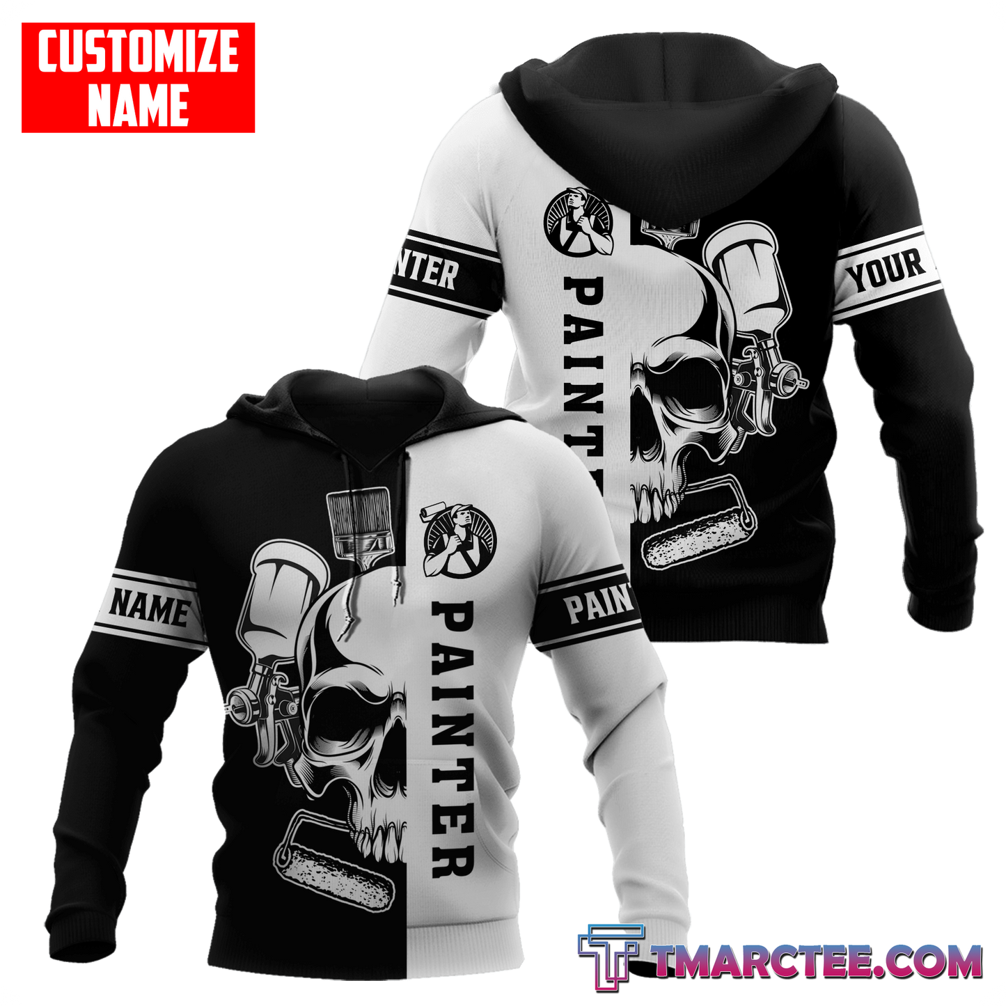 Tmarc Tee Personalized Name Painter 3D All Over Printed Unisex Shirts Skull