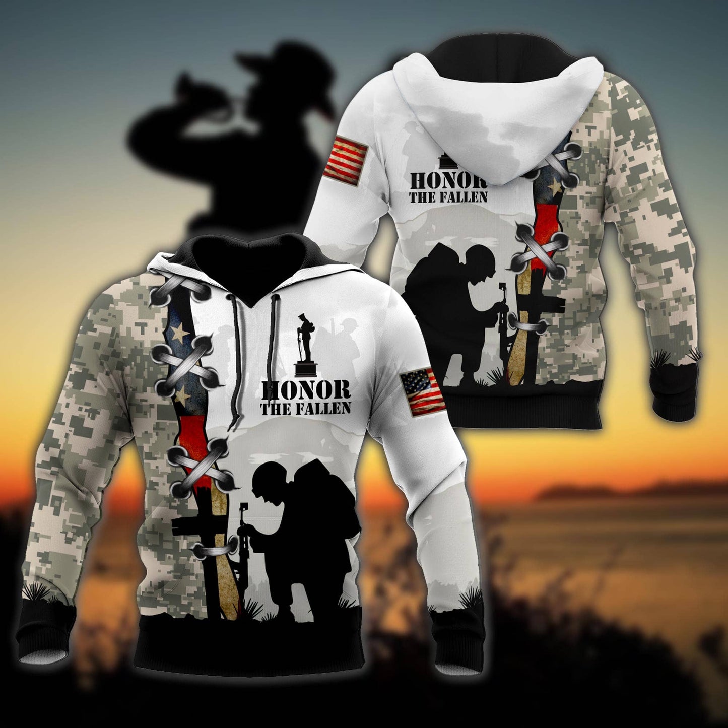 American Veteran 3D Over Printed Unisex Deluxe Hoodie ML