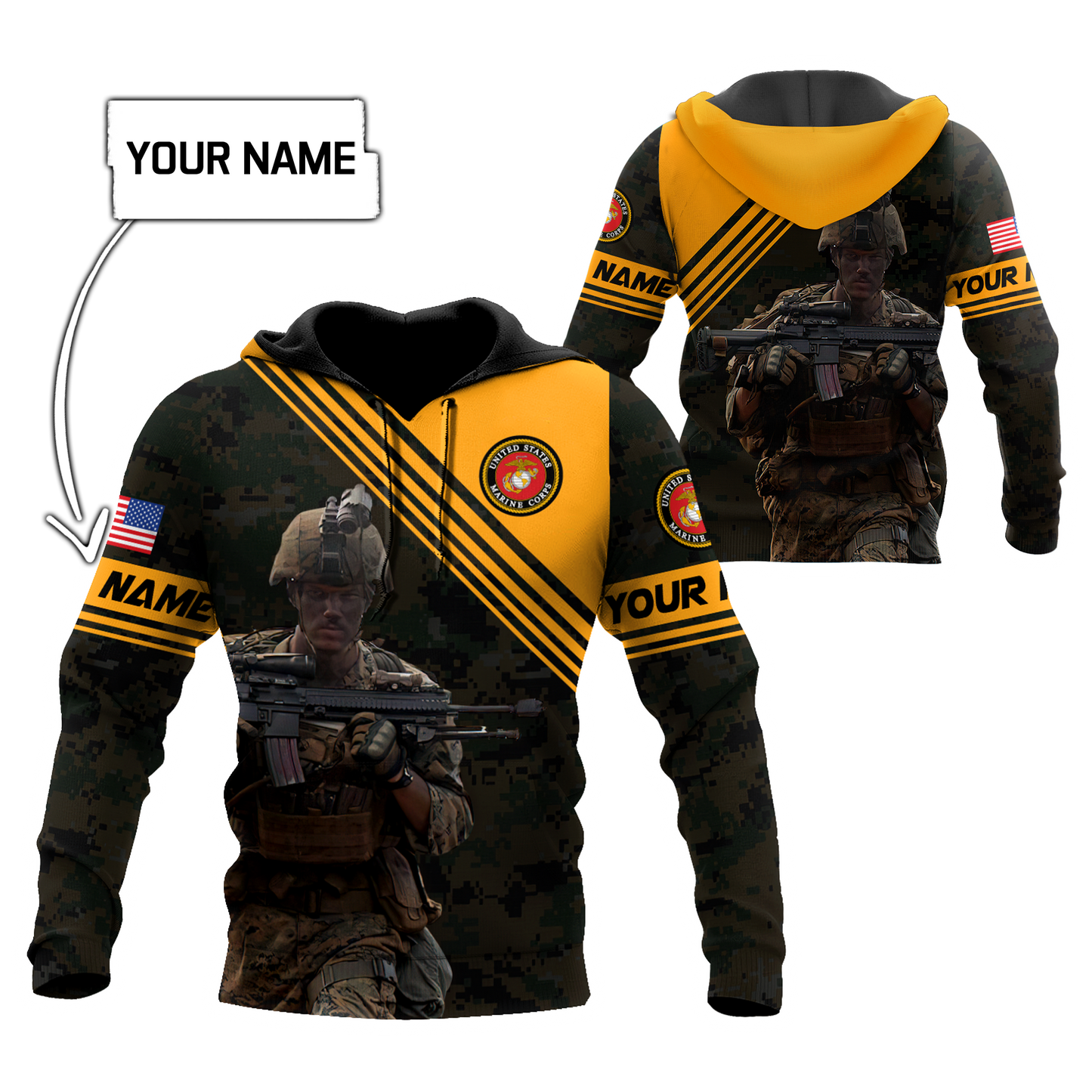 American US Marine Over Printed Unisex Deluxe Hoodie ML