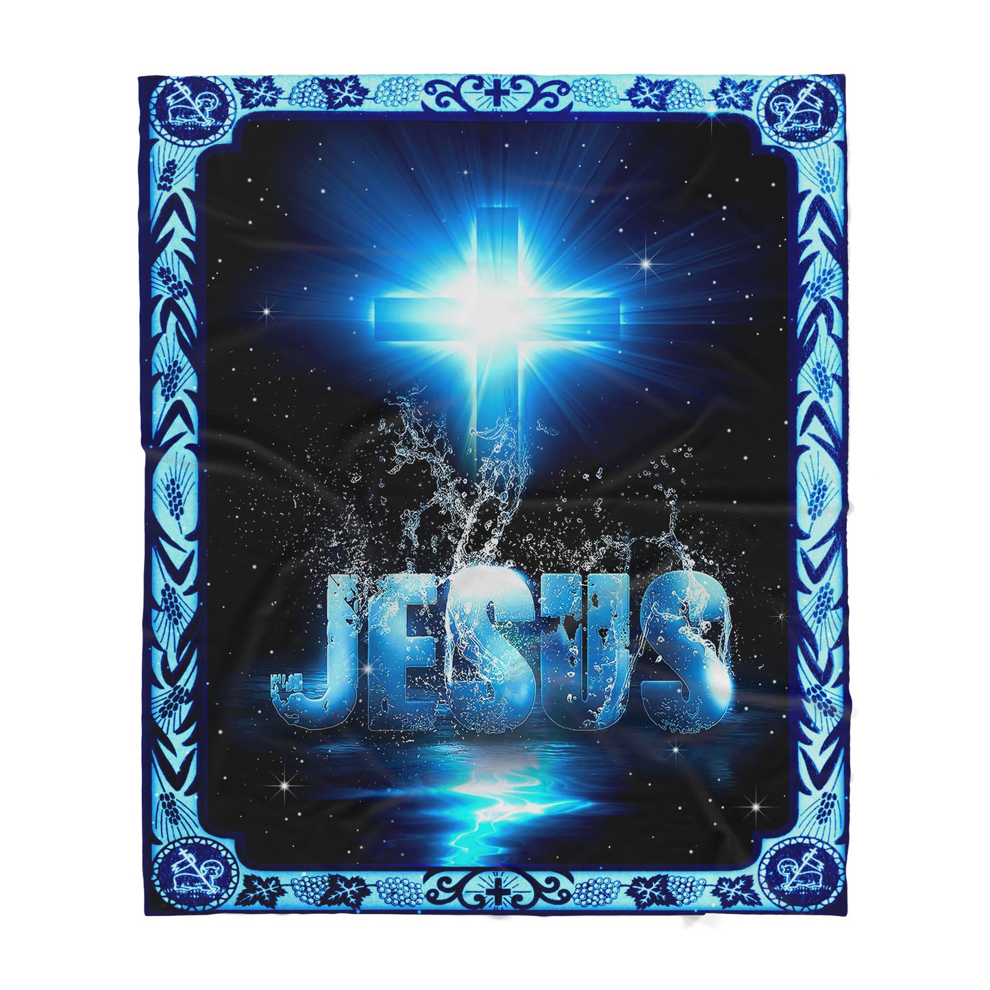 Blue Jesus Cross  Sharpa Blanket TA