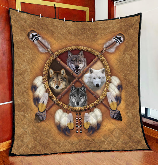 Wolf Native American 3D All Over Printed Quilt