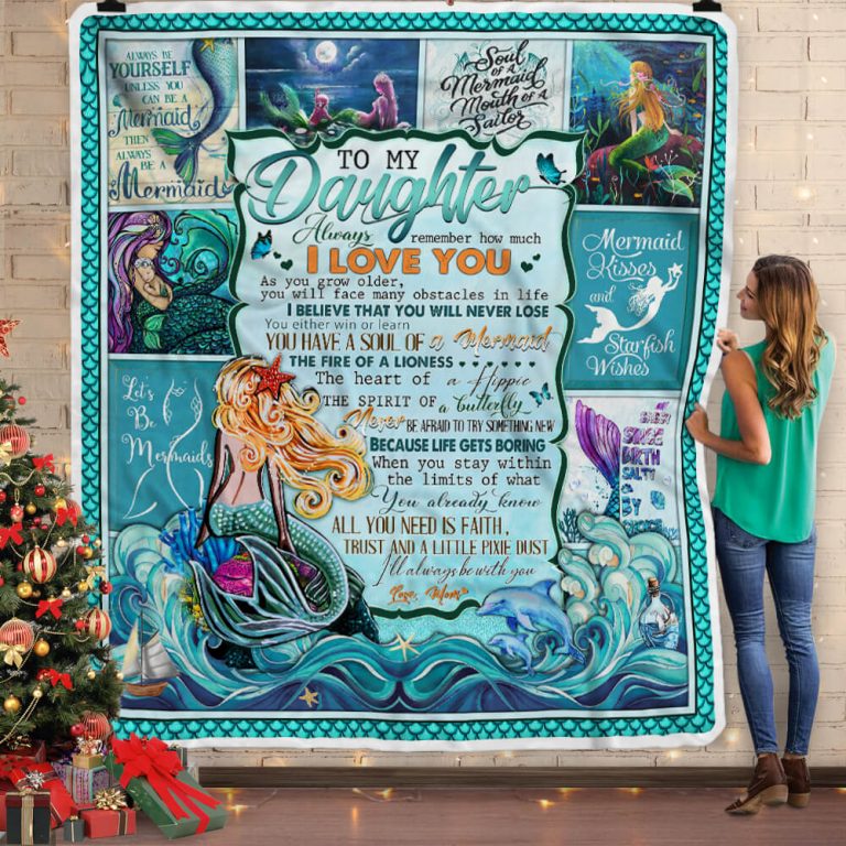 To My Daughter Mermaid Love Mom Blanket Letter - Mermaid Sherpa Blanket DL