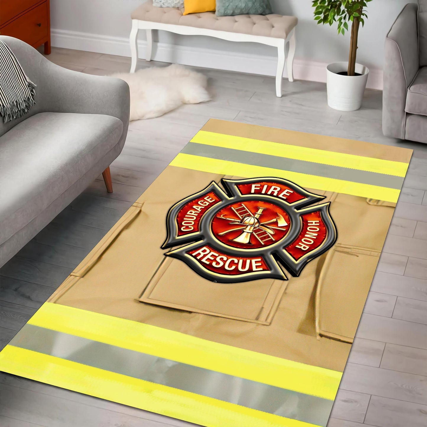 Strong Firefighter Coat Premium Rug