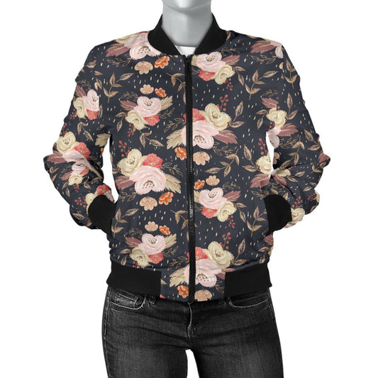 Autumn Fall Floral - Women's Bomber Jacket-Amaze Style™-Women's Bomber Jacket - Autumn Fall Floral - Women's Bomber Jacket-S-Vibe Cosy™