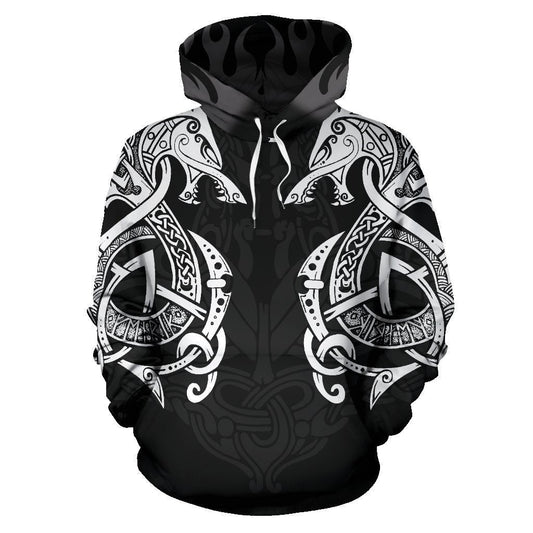 Viking Hoodie - Double Dragon With Fire - Amaze Style™-Apparel