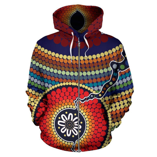 Blooming Aboriginal All Over Zip-Up Hoodie-NNK1499 - Amaze Style™-Apparel
