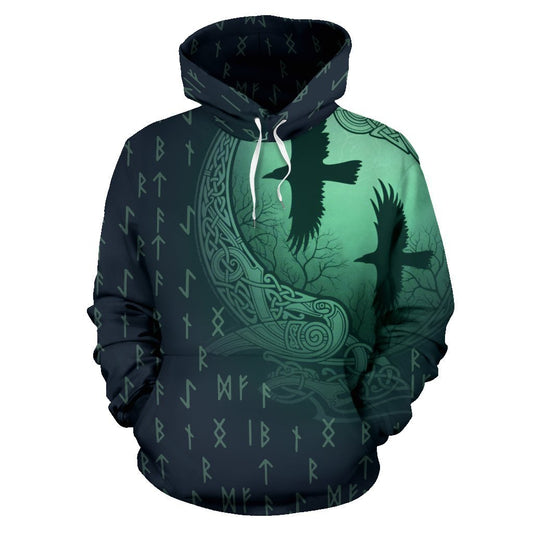 Viking Hoodie Raven And Odin'S Eye Green - Amaze Style™-Apparel