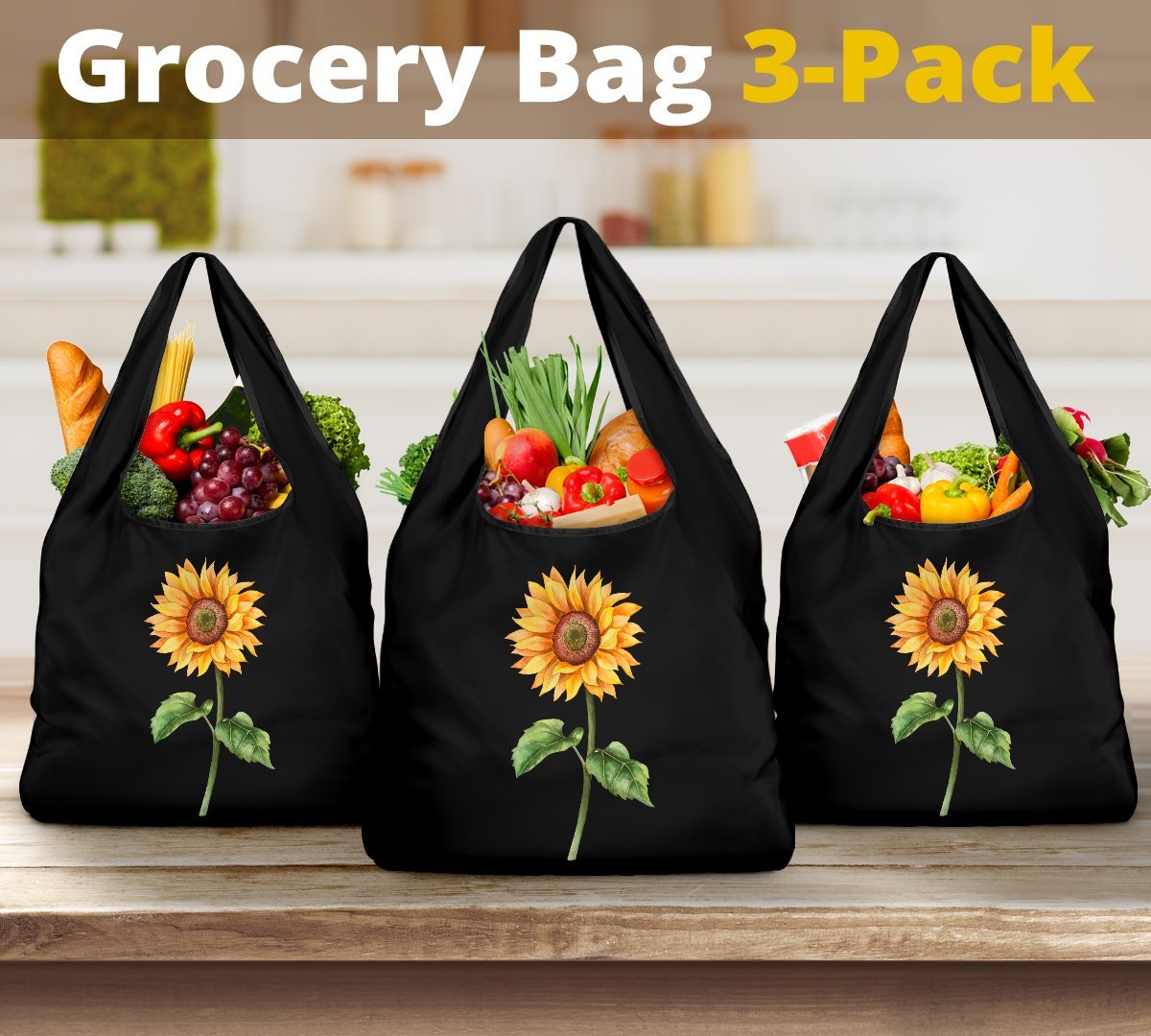 Sunflower Reusable Grocery Bags Set-Amaze Style™-Sunflower Reusable Grocery Bags Set-Vibe Cosy™