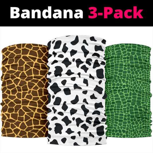 Animal Print Pop Art (Cow, Croc, Giraffe) - Bandana 3 Pack-Amaze Style™-Animal Print Pop Art (Cow, Croc, Giraffe) - Bandana 3 Pack-Vibe Cosy™