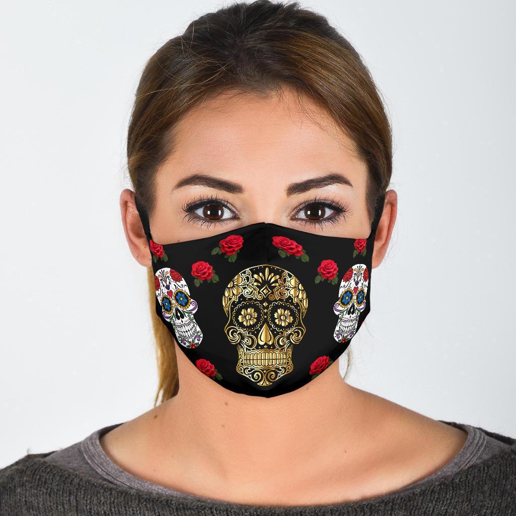 Sugar Skull Gold-Amaze Style™-Face Mask - Sugar Skull Gold-Adult Mask + 2 FREE Filters (Age 13+)-Vibe Cosy™