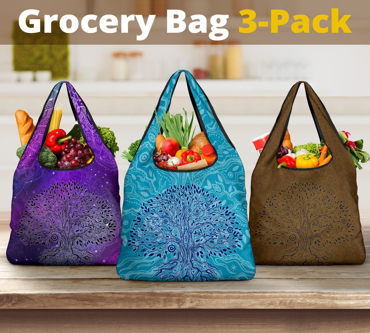 Tree Of Life Reusable Grocery Bags Set 1-Amaze Style™-Tree Of Life Reusable Grocery Bags Set 1-Vibe Cosy™