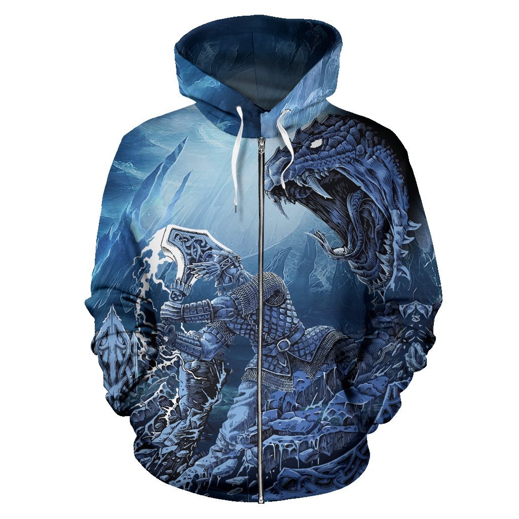 Viking - Thor Vs Midgard Serpent Zip Hoodie A7 - Amaze Style™-ALL OVER PRINT ZIP HOODIES (P)