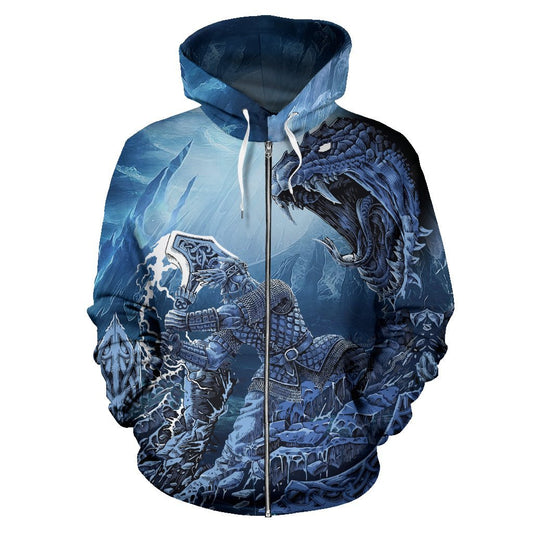 Viking - Thor Vs Midgard Serpent Zip Hoodie A7 - Amaze Style™-ALL OVER PRINT ZIP HOODIES (P)