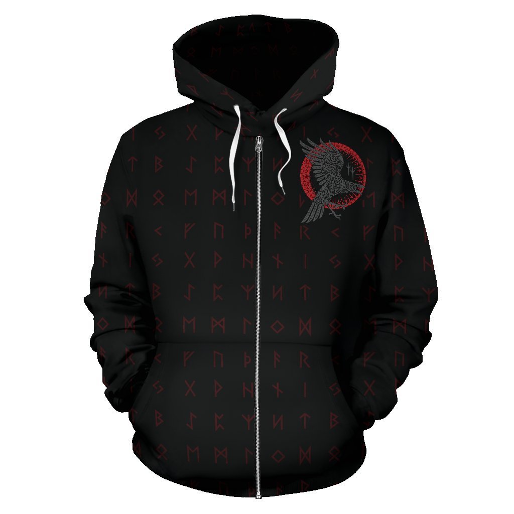 Viking Odin Raven Old Runes Style Zipper Hoodie - Amaze Style™-ALL OVER PRINT ZIP HOODIES (P)