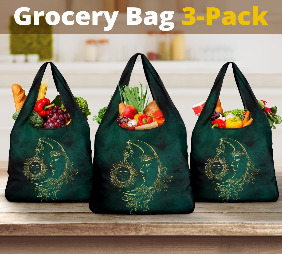 Sun Moon Reusable Grocery Bags Set-Amaze Style™-Sun Moon Reusable Grocery Bags Set-Vibe Cosy™