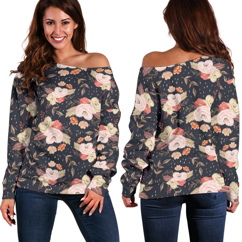 Autumn Fall Floral - Women's Off Shoulder Sweater-Amaze Style™-Women's Off Shoulder Sweater - Autumn Fall Floral - Women's Off Shoulder Sweater-2XS-Vibe Cosy™
