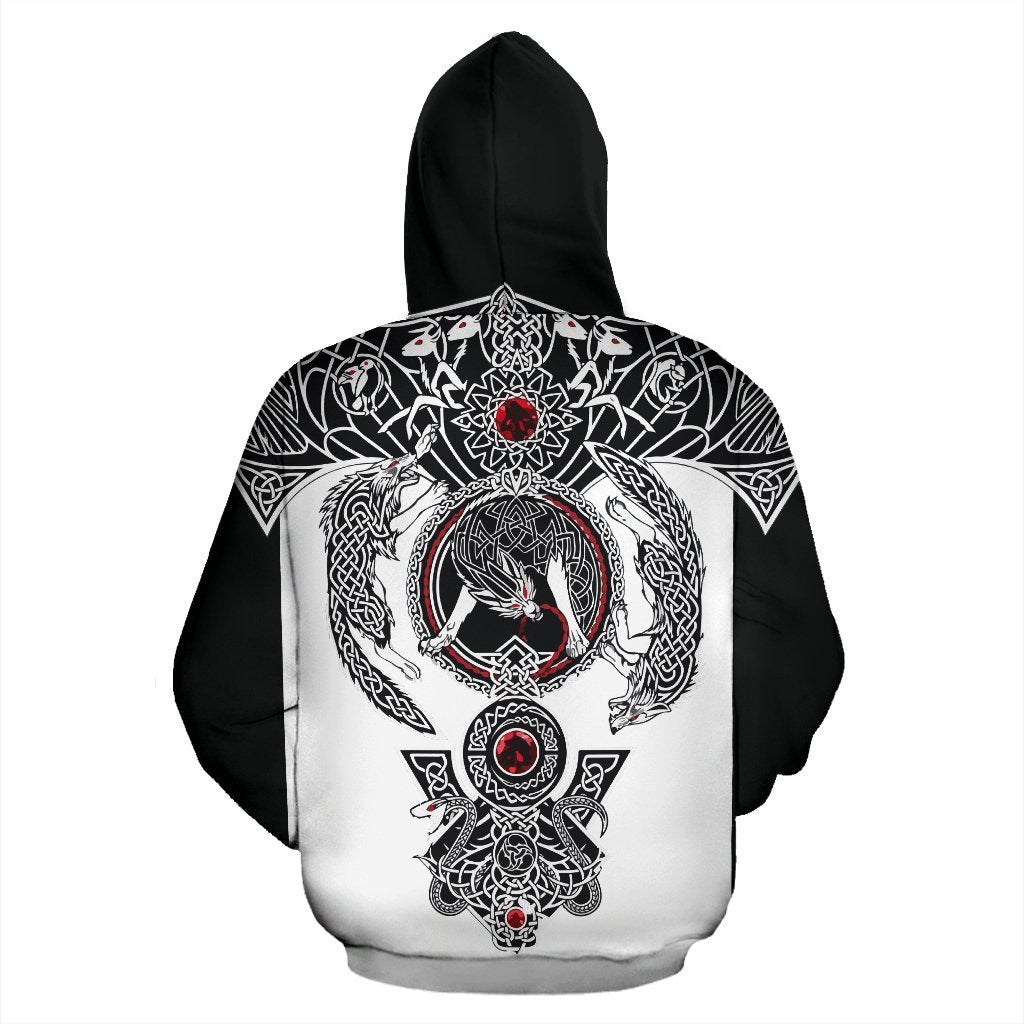 Viking Hoodie - Fenrir Wolf Black and White - Amaze Style™-Apparel