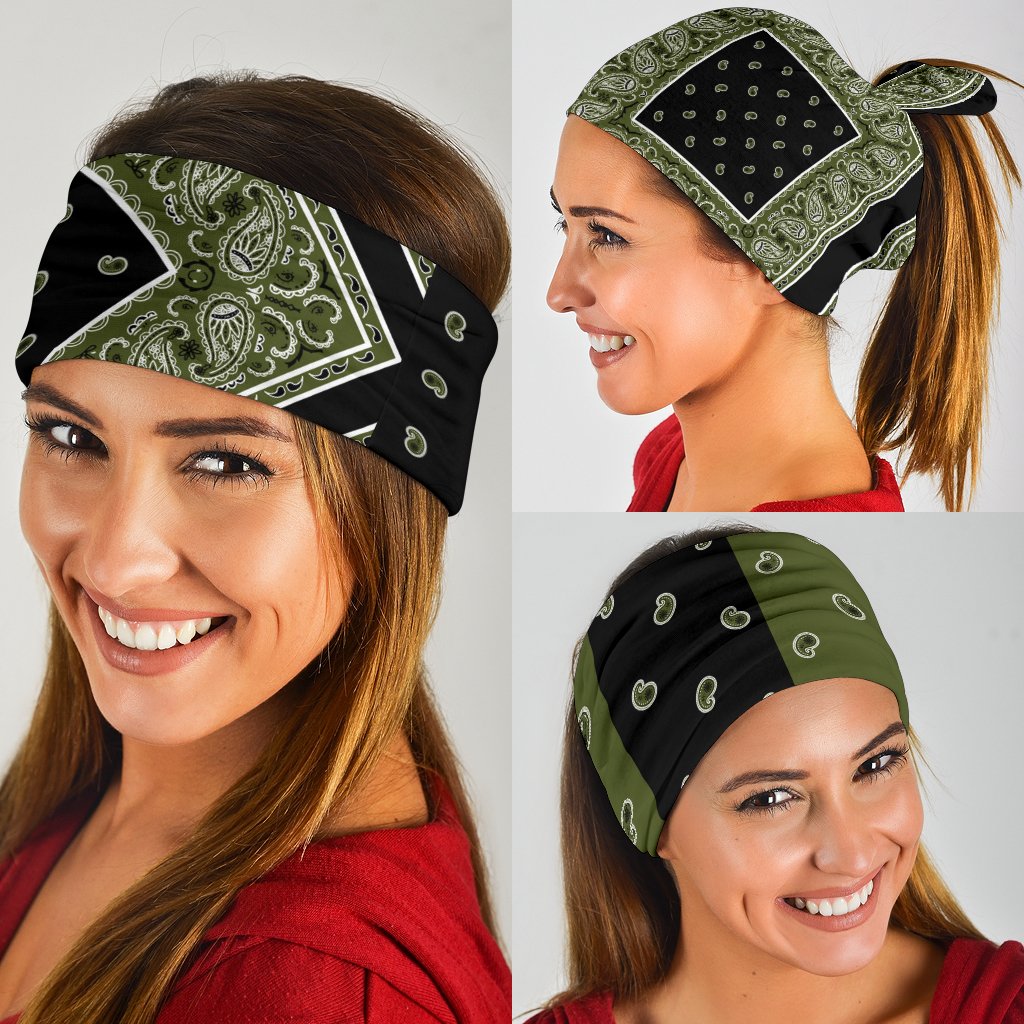 Army and Black Bandana Headbands 3 Pack-Amaze Style™-Army and Black Bandana Headbands 3 Pack-Vibe Cosy™