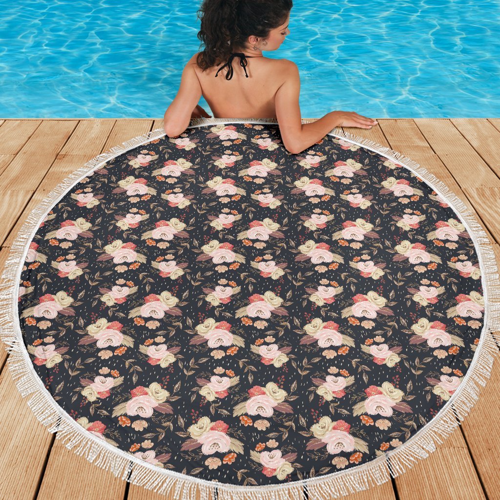 Autumn Fall Floral - Round Beach Throw-Amaze Style™-Autumn Fall Floral - Round Beach Throw-Vibe Cosy™
