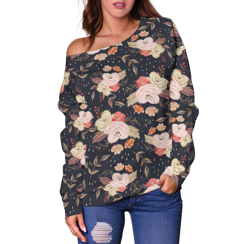 Autumn Fall Floral - Women's Off Shoulder Sweater-Amaze Style™-Women's Off Shoulder Sweater - Autumn Fall Floral - Women's Off Shoulder Sweater-2XS-Vibe Cosy™