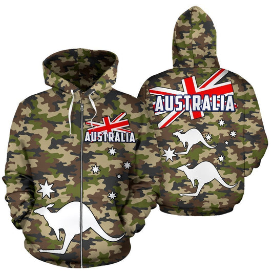 Australia Flag Zip-Up Hoodie Kangaroo - Camo Version - NNK1468 - Amaze Style™-Apparel