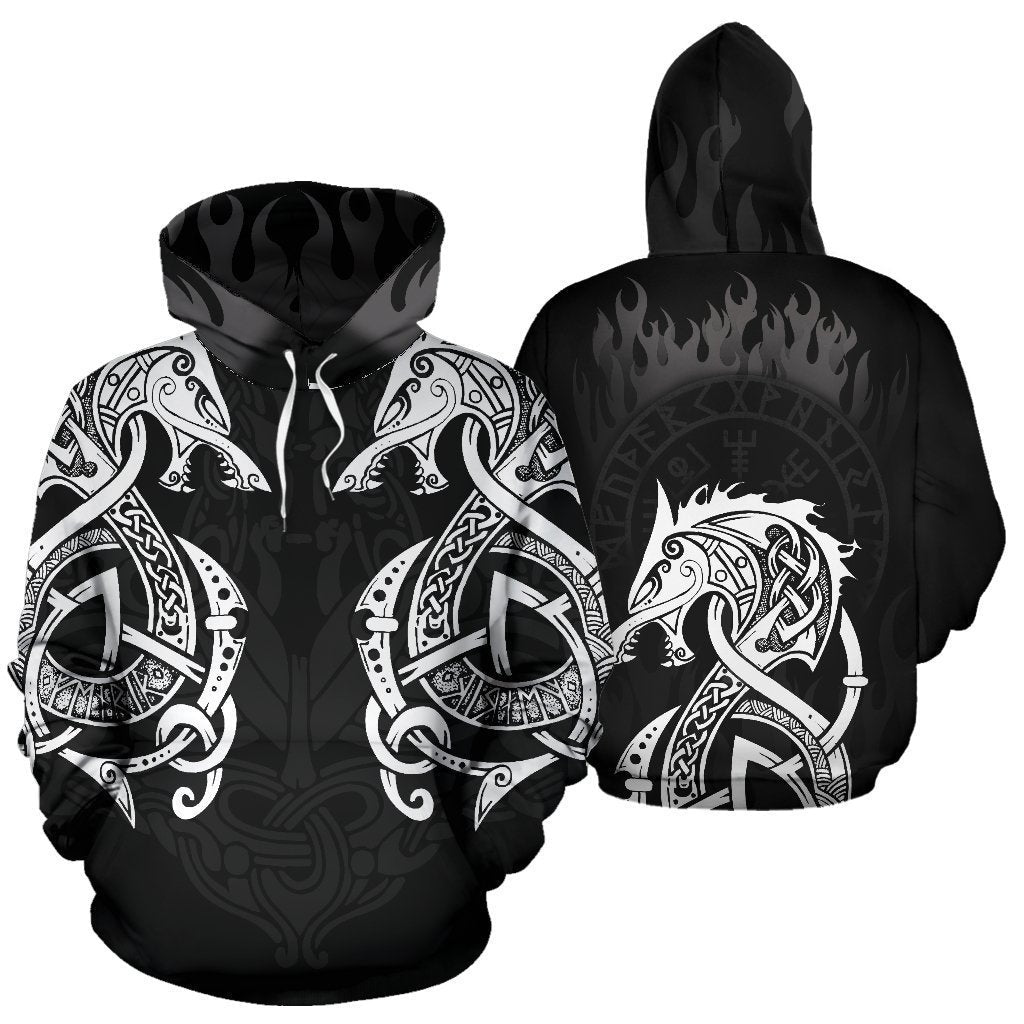 Viking Hoodie - Double Dragon With Fire - Amaze Style™-Apparel