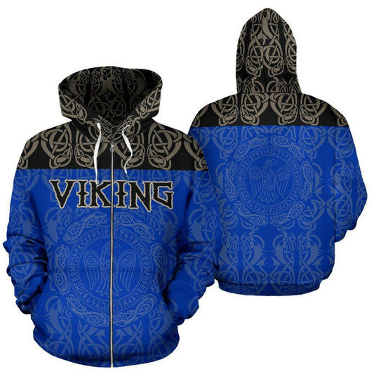 Viking All Over Zip-Up Hoodie - Raven Bn10 - Amaze Style™-ALL OVER PRINT ZIP HOODIES (P)