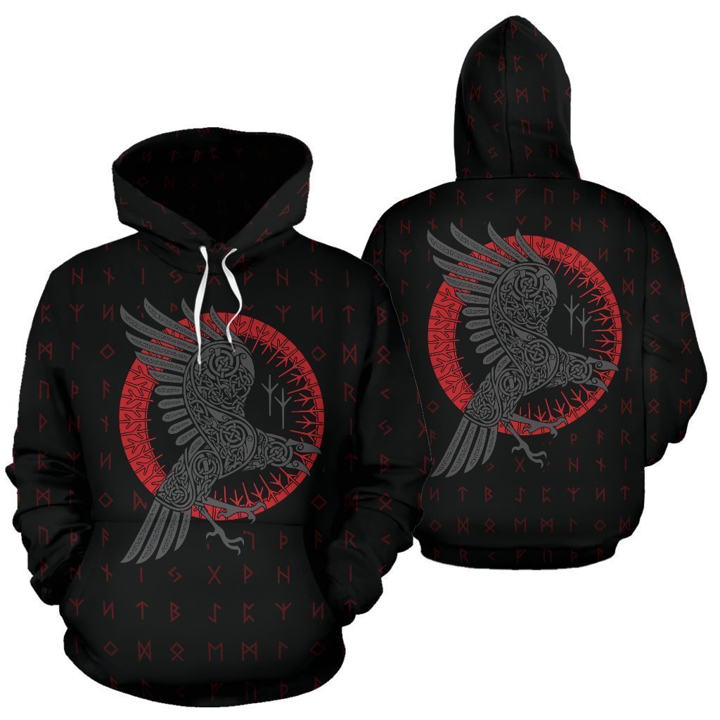 Viking Odin's Raven Old Runes Style Hoodie A7 - Amaze Style™-ALL OVER PRINT HOODIES (P)