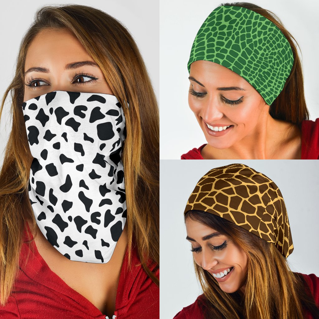 Animal Print Pop Art (Cow, Croc, Giraffe) - Bandana 3 Pack-Amaze Style™-Animal Print Pop Art (Cow, Croc, Giraffe) - Bandana 3 Pack-Vibe Cosy™