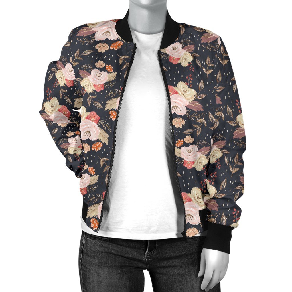 Autumn Fall Floral - Women's Bomber Jacket-Amaze Style™-Women's Bomber Jacket - Autumn Fall Floral - Women's Bomber Jacket-S-Vibe Cosy™