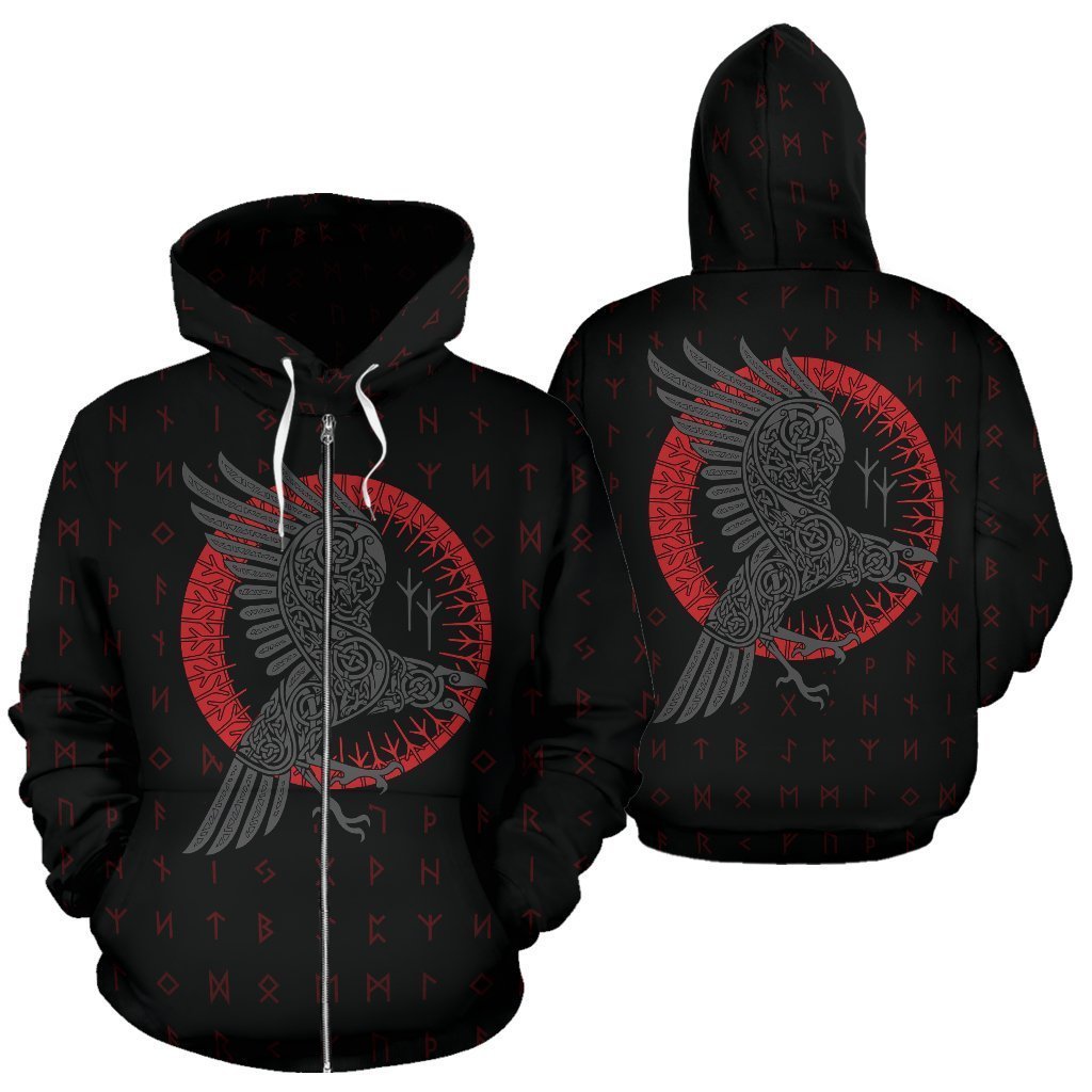 Viking Odin's Raven Old Runes Style Zip-Up Hoodie A7 - Amaze Style™-ALL OVER PRINT ZIP HOODIES (P)