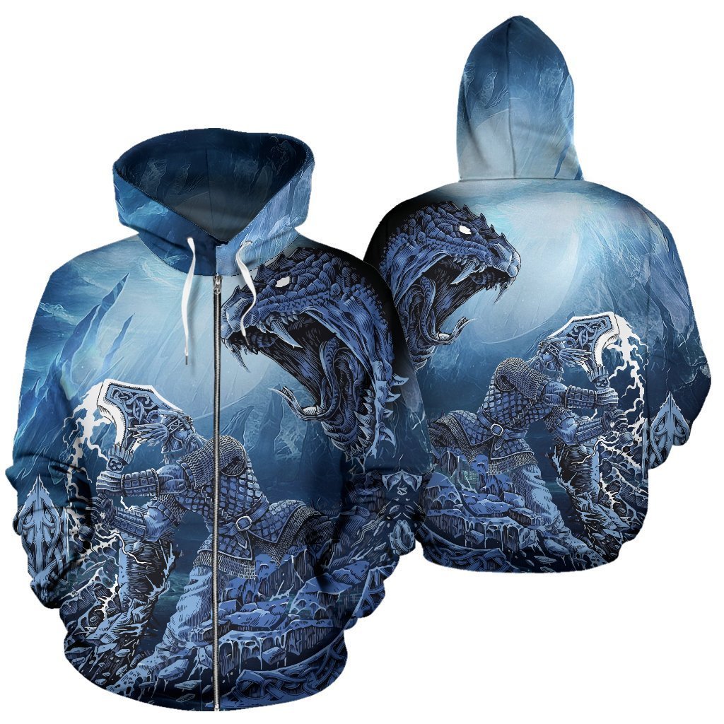 Viking - Thor Vs Midgard Serpent Zip Hoodie A7 - Amaze Style™-ALL OVER PRINT ZIP HOODIES (P)