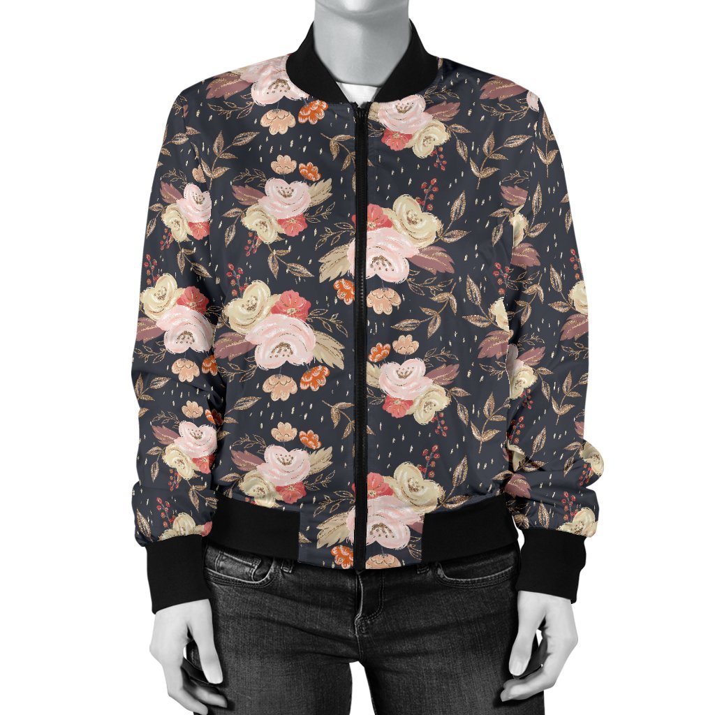 Autumn Fall Floral - Women's Bomber Jacket-Amaze Style™-Women's Bomber Jacket - Autumn Fall Floral - Women's Bomber Jacket-S-Vibe Cosy™