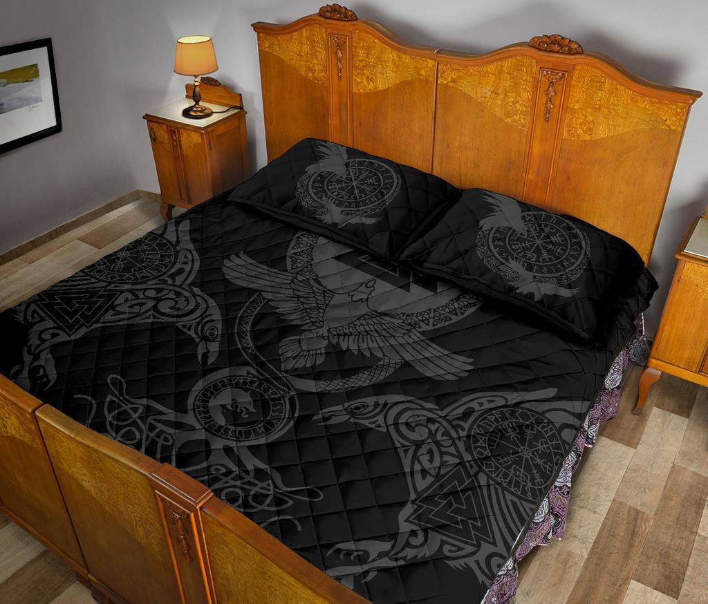 Viking Quilt Bed Set , Raven Vegvisir Fenrir Valknut