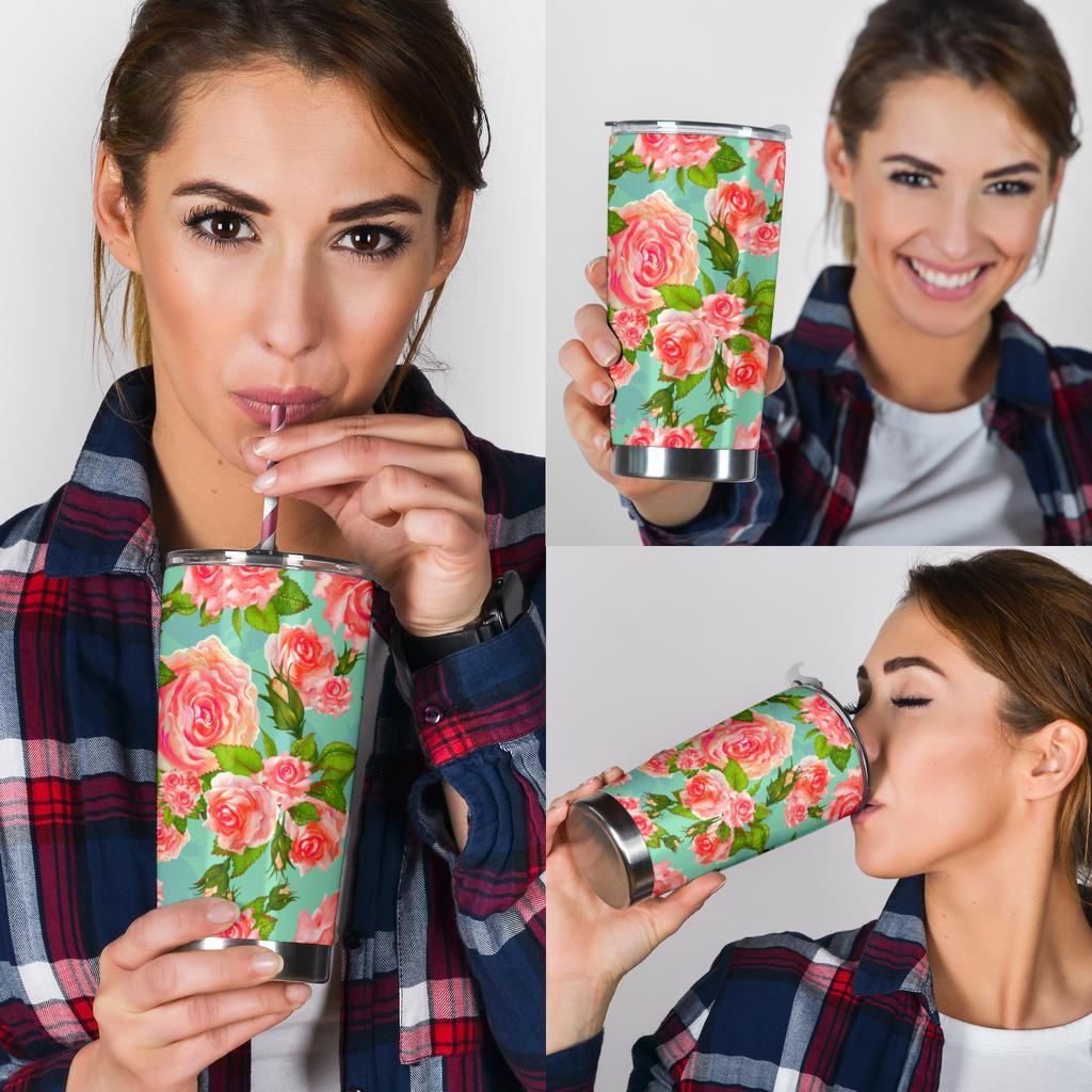 Vintage Floral Blue - Travel Tumbler-Amaze Style™-Tumbler - Vintage Floral Blue - Travel Tumbler-20oz Large-Vibe Cosy™