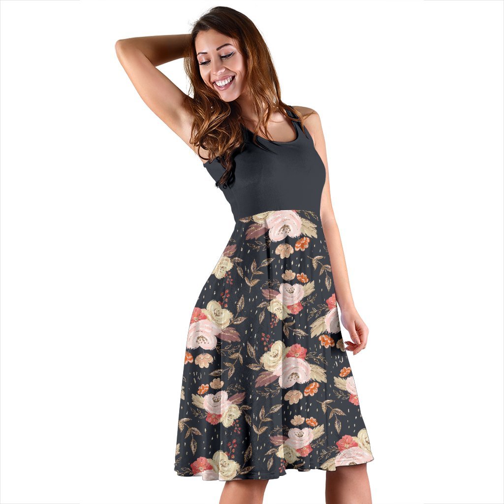 Autumn Fall Floral 2Tone - Women's Midi Dress-Amaze Style™-Midi Dress - Autumn Fall Floral 2Tone - Women's Midi Dress-XS-Vibe Cosy™