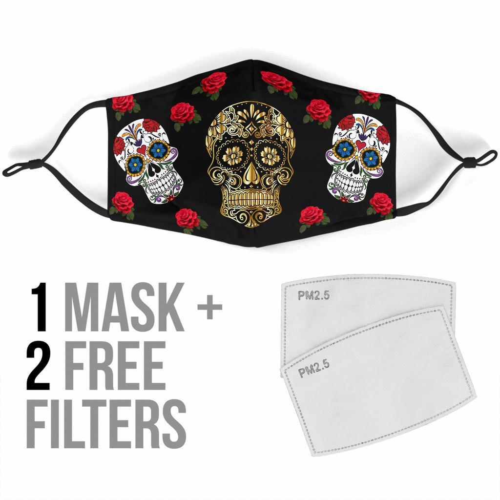 Sugar Skull Gold-Amaze Style™-Face Mask - Sugar Skull Gold-Adult Mask + 2 FREE Filters (Age 13+)-Vibe Cosy™