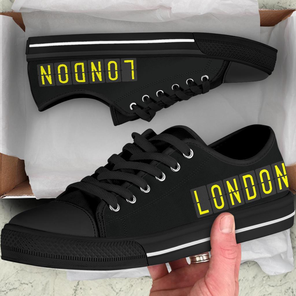 Airport Destinations LONDON (Black) - Low Top Canvas Shoes-Amaze Style™-placeholder-placeholder-Vibe Cosy™