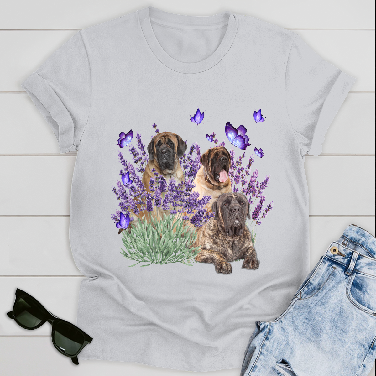 English Mastiff And Gorgeous Purple Flower For Corgi lover Dog Lover Classic T-Shirt