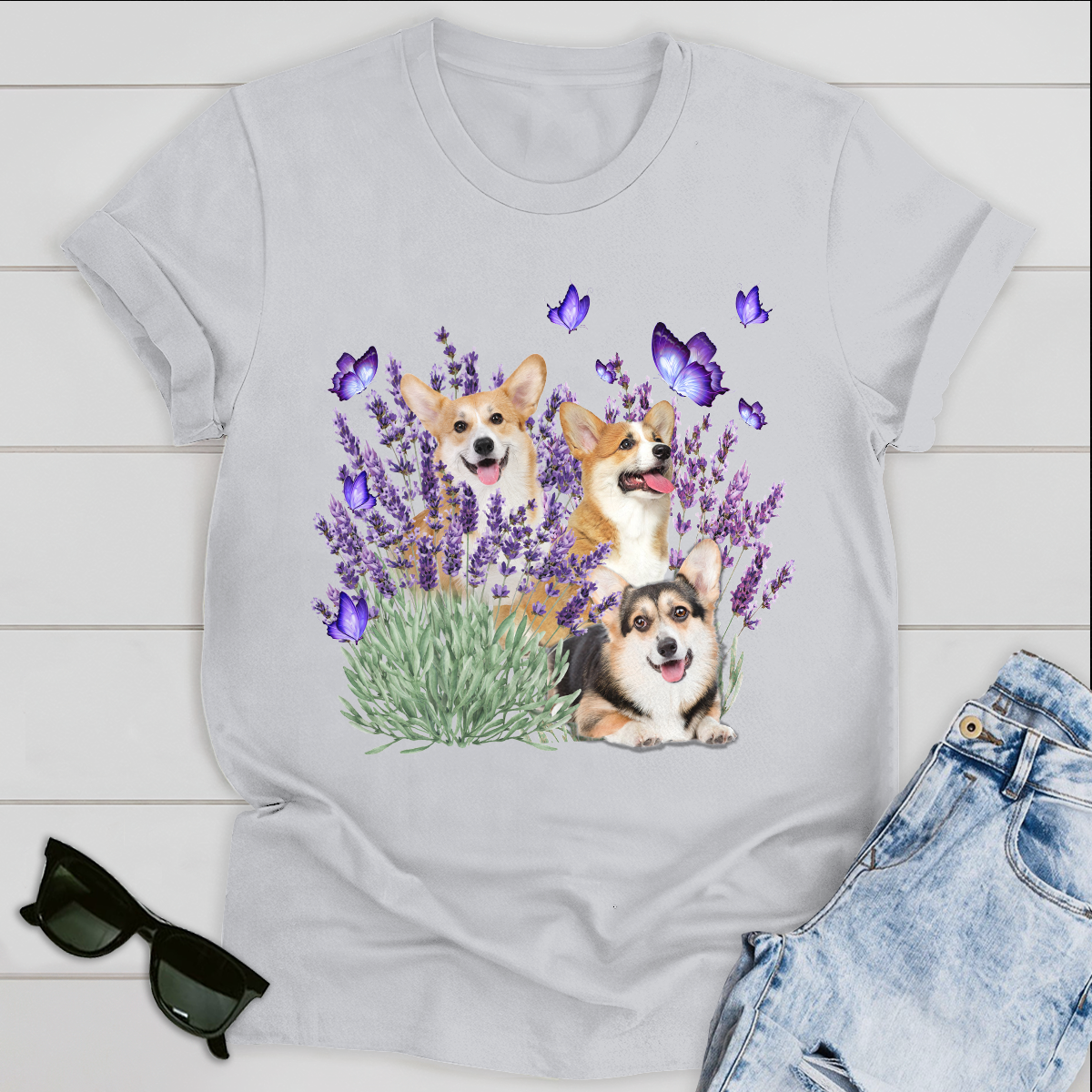 Corgi And Gorgeous Purple Flower For Corgi lover Dog Lover Classic T-Shirt