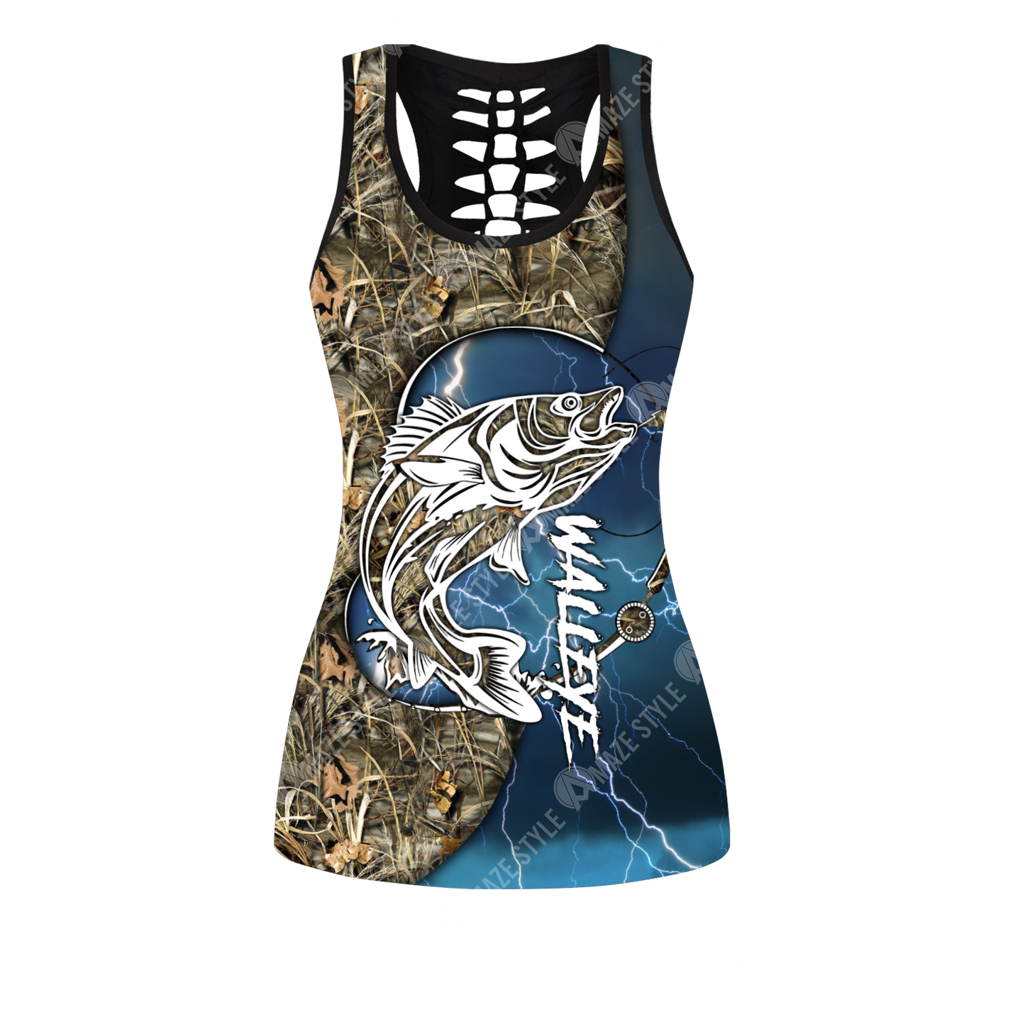 Walleye fishing gear blue Tattoo camo Combo Legging + Tank TR240301-Apparel-Huyencass-No Legging-S-Vibe Cosy™