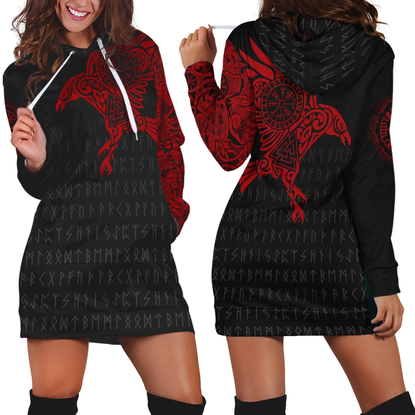 Vikings - The Raven of Odin Tattoo Red Hoodie - Amaze Style™-Apparel