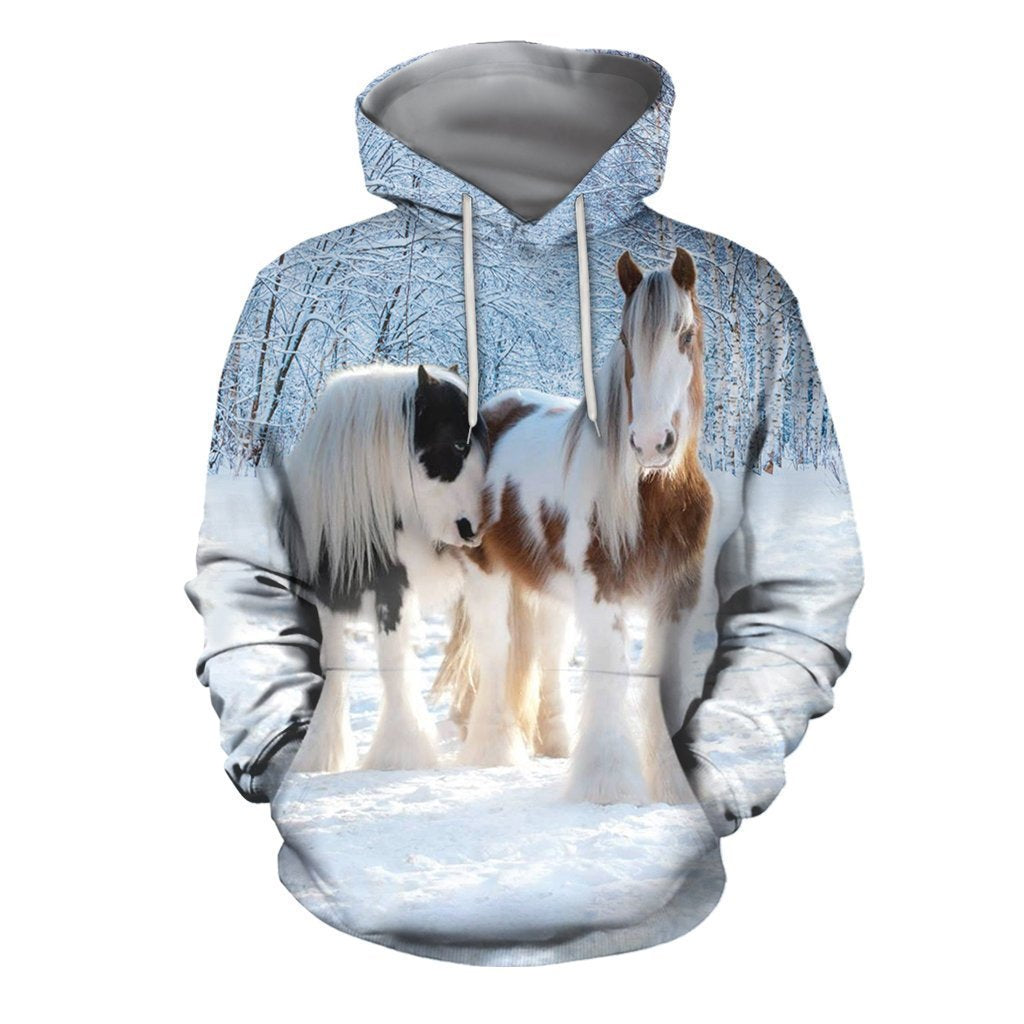 3D All Over Printed Winter Friesian Horse - Amaze Style™-Apparel