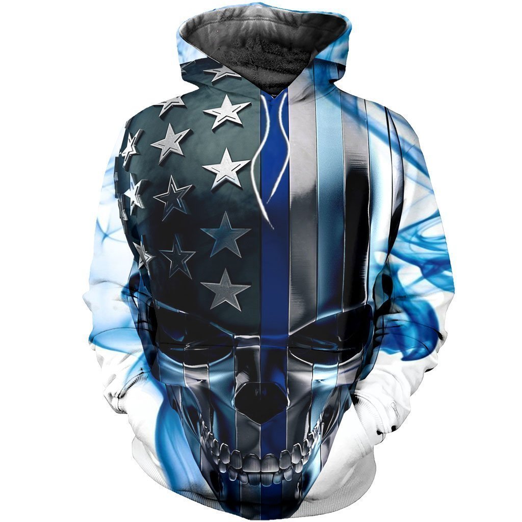 3D All Over Printed Skull Thin Blue Line - Amaze Style™-Apparel