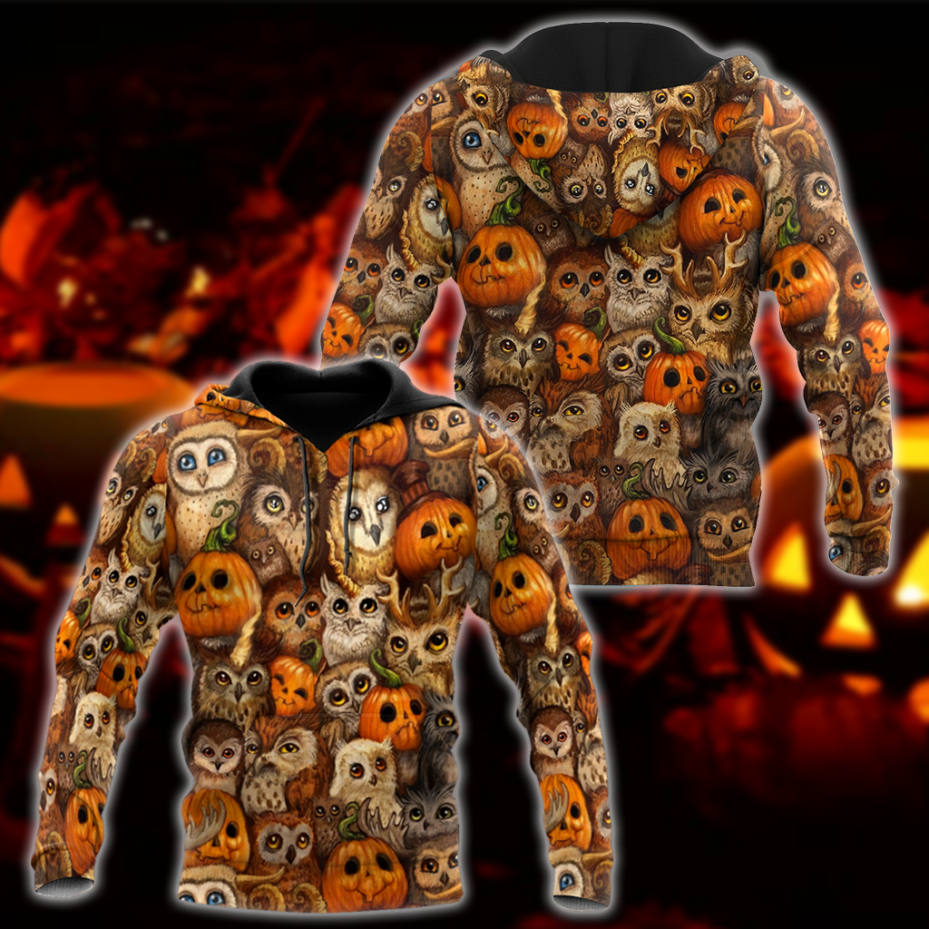 Halloween Pumpkin and Owl Over Printed Shirts For Men and Women